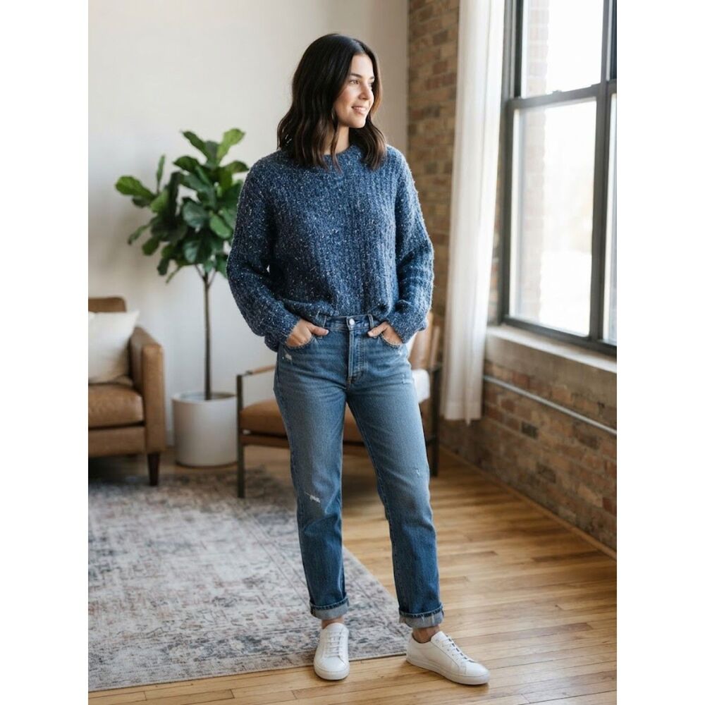 Cozy Blue Oversized Knit Sweater - Women's Anna